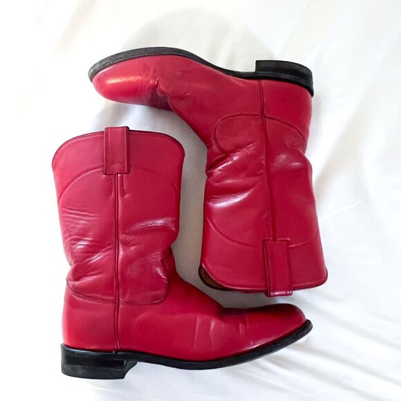 Justin Women's Vintage Red Kipskin Leather Roper Cowboy Boots (Sz: 8.5 B) - Picture 5 of 11